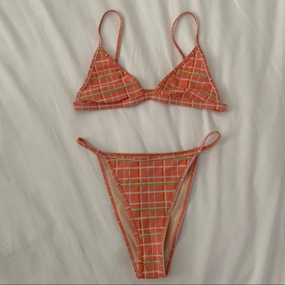 PINK PLAID BIKINI SET (TOP & BOTTOM) - Picture 3 of 4